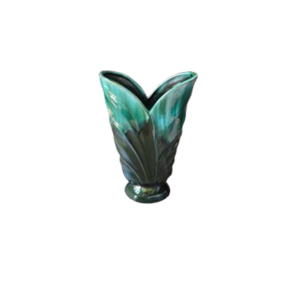 Blue Mountain Pottery BMP Large Open Leaf Style Vase, Green Glaze